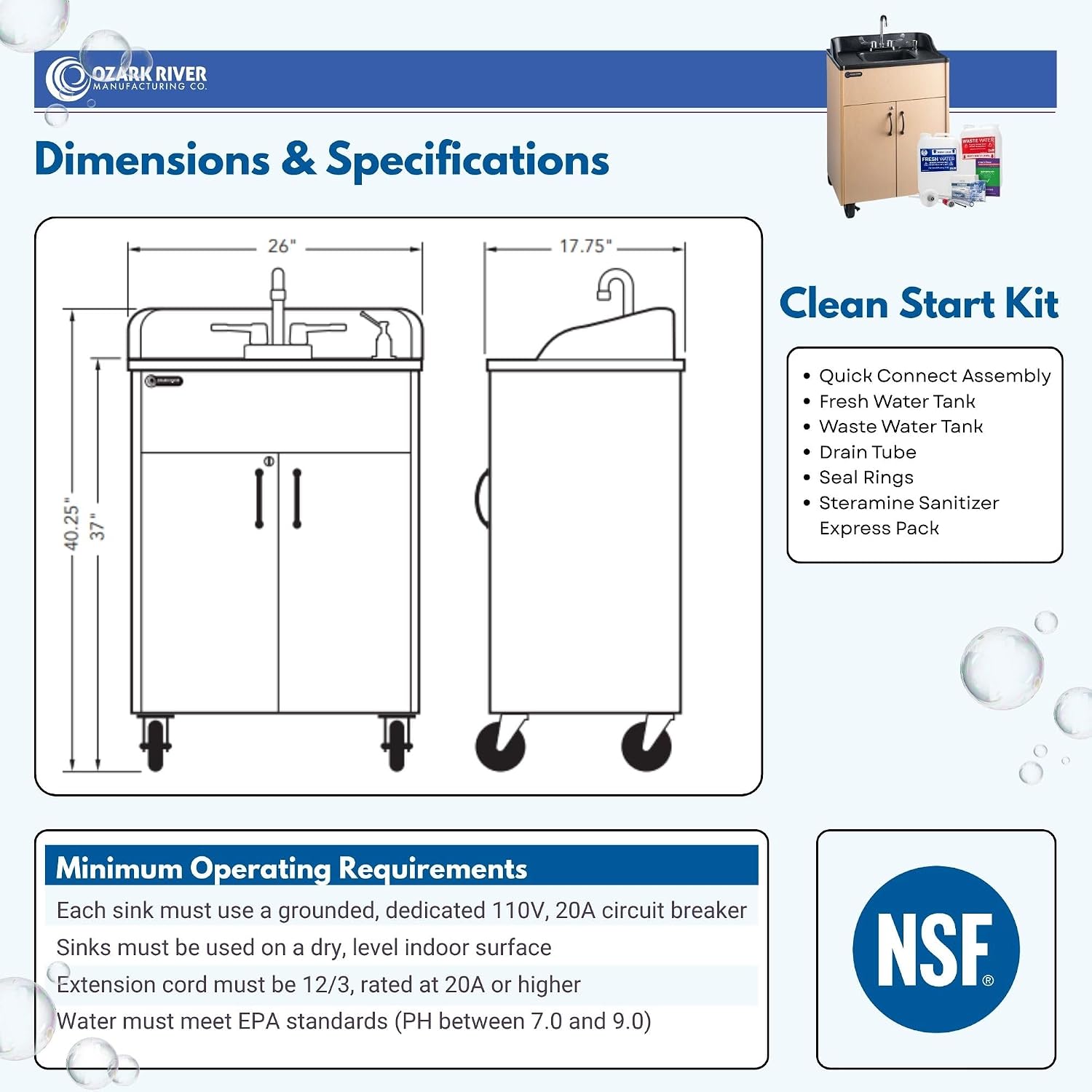 Ozark River Portable Sinks Premier Maple & Clean Start Kit Bundle, Maple Laminate-ABS, Portable Sink with Hot Water, Self-Contained Sink, Portable Hand Washing Station, 110V