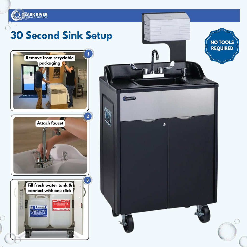 Ozark River Portable Sinks, Titan PRO 1 Black, Outdoor Portable Sink with Hot Water, Mobile Self Contained Sink with Water Tanks and Wheels, Portable Outdoor Hand Washing Sink Station