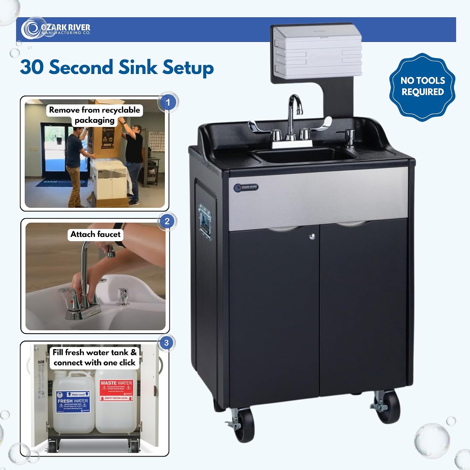 Ozark River Portable Sinks, Titan PRO 1 Black, Outdoor Portable Sink with Hot Water, Mobile Self Contained Sink with Water Tanks and Wheels, Portable Outdoor Hand Washing Sink Station