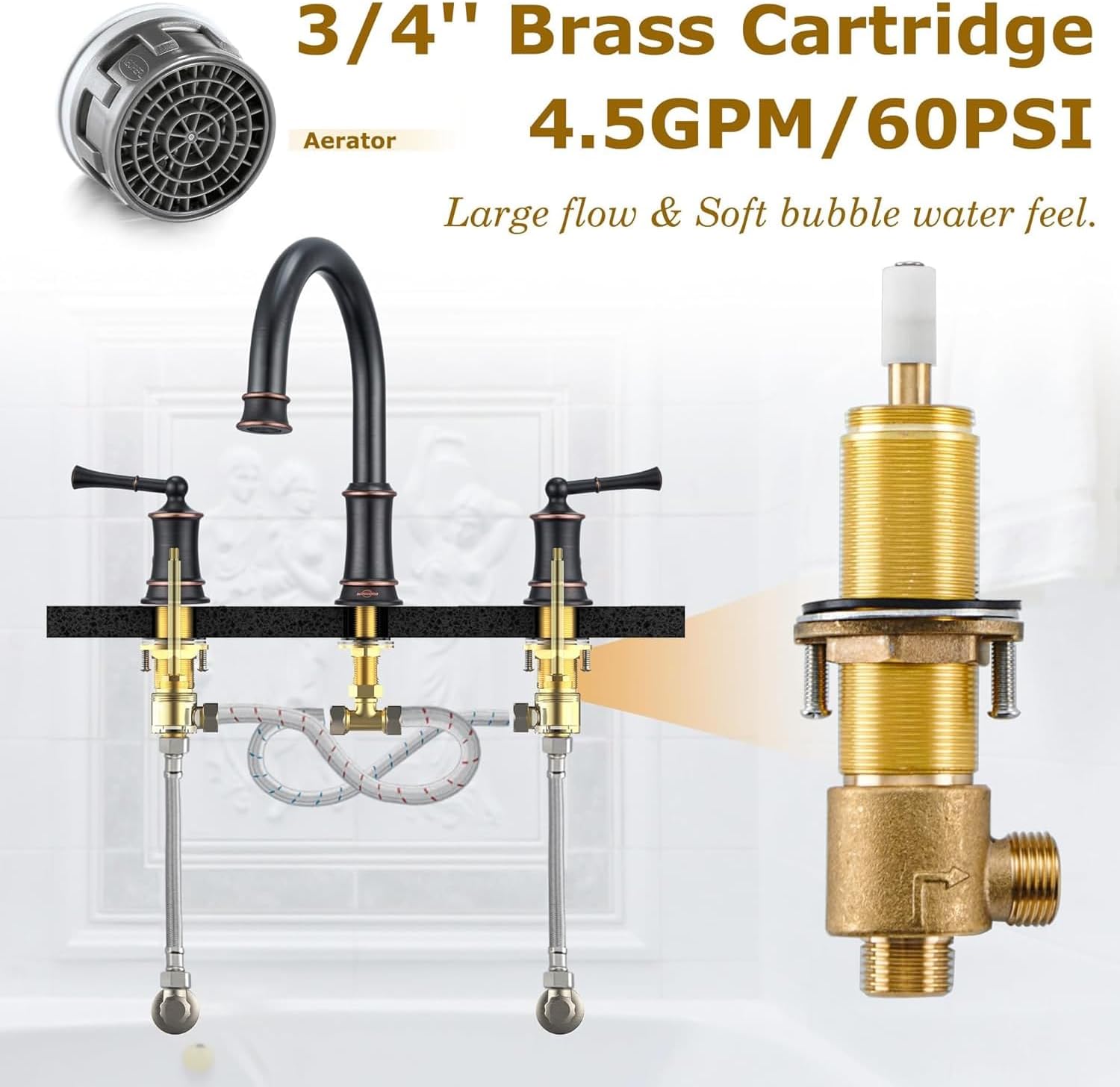 Oil Rubbed Bronze Roman Tub Faucet, Antique Bathtub Faucet Set 3 Hole, High Flow Bath Tub Faucet 12-16 inch Widespread, Solid Brass Tub Filler 2 Handle 360° Swivel Spout Rough-in Valve(B2307-ORB)