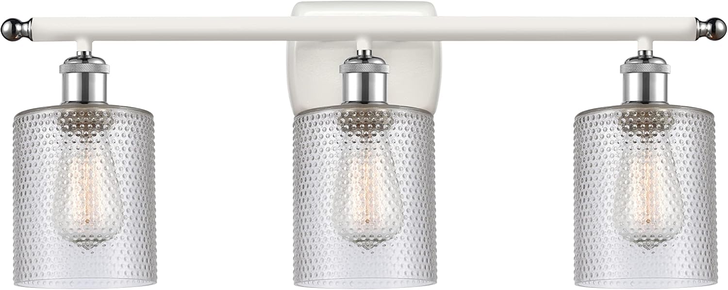 Innovations 516-3W-WPC-G112 Cobbleskill 3 Bath Vanity Light Part of The Ballston Collection, White and Polished Chrome
