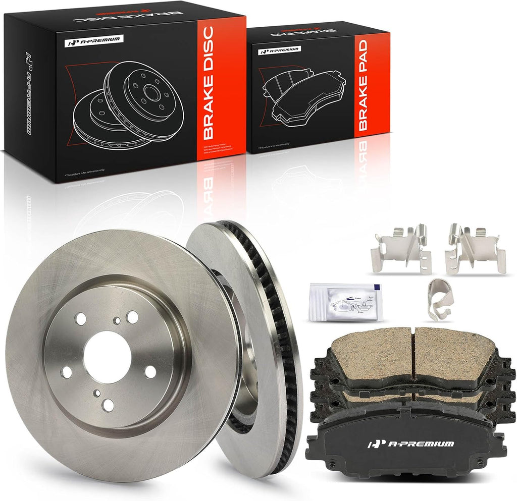 A-Premium 12.00 inch (305 mm) Front Vented Disc Brake Rotors + Ceramic Pads Kit Compatible with Select Toyota and Lexus Models - Camry, RAV4, Corolla Cross, Avalon, Venza, C-HR, ES350, UX200, 6-PC Set