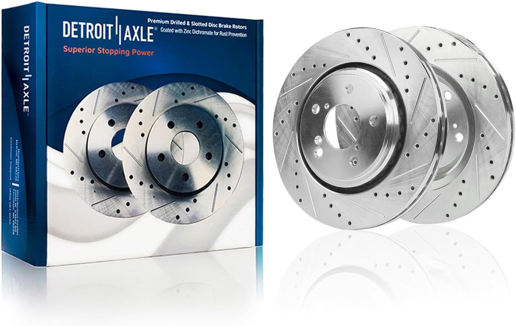 Detroit Axle - 3.5L Brake Kit for 2017-2020 Acura MDX [Base, SH-AWD], Drilled and Slotted Disc Brakes Rotors Ceramic Brake Pads 2018 2019 Replacement : 12.60' inch Front and 12.98' inch Rear Rotor