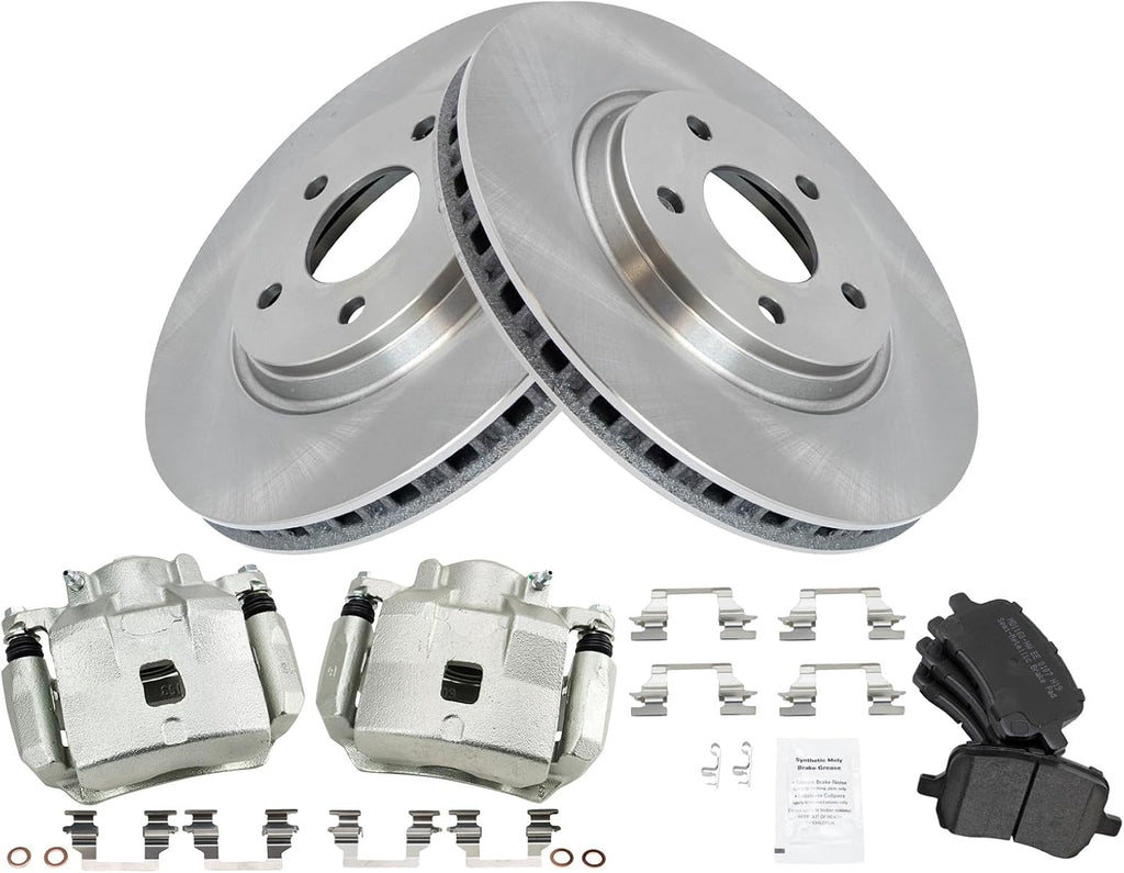 TRQ Front Brake Pad and Rotor Set Semi Metallic Vented Rotors Calipers Compatible with 2005-2007 Chevrolet Cobalt 2008-2010 HHR 2007-2008 Pontiac G5 2005 Saturn Ion