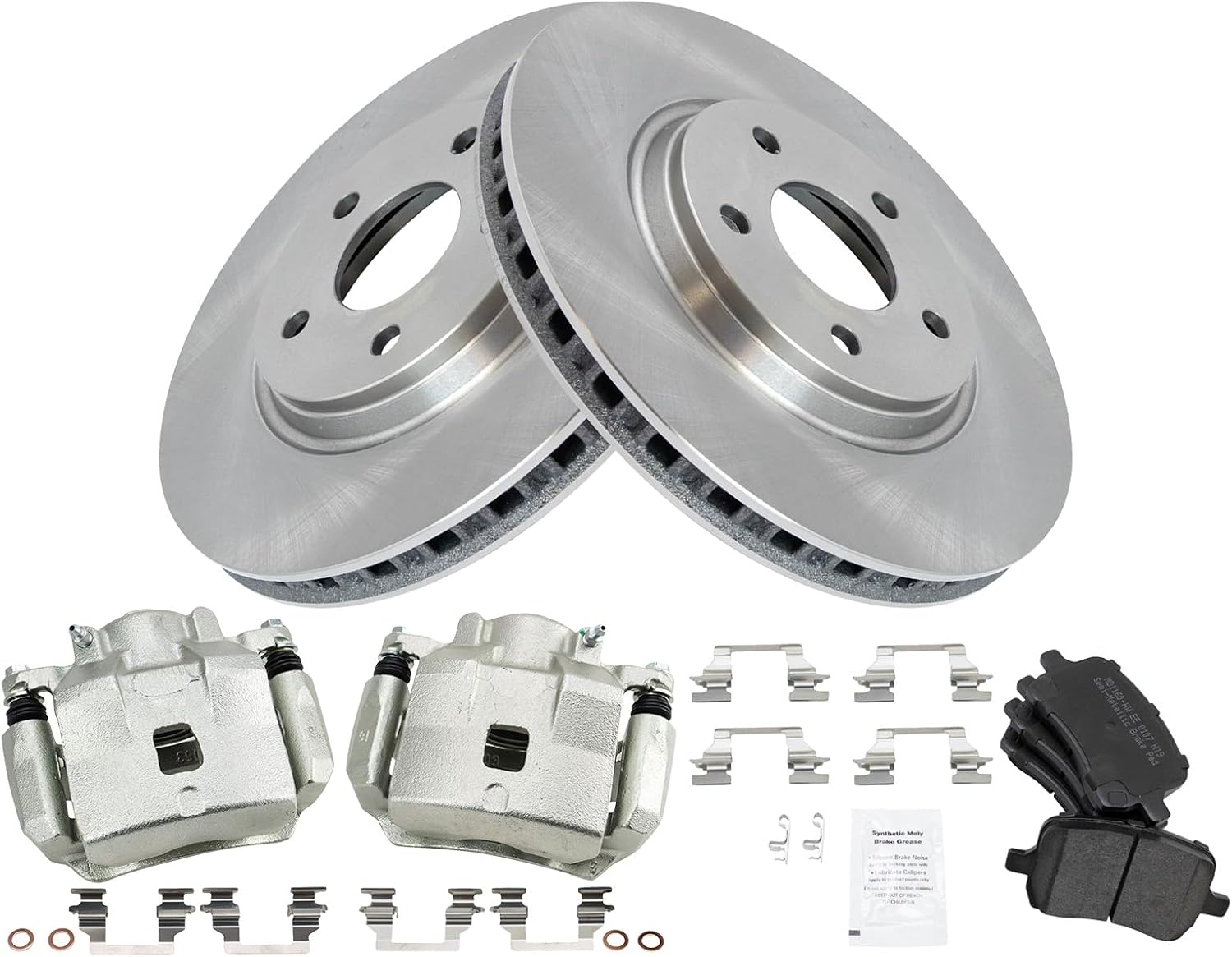 TRQ Front Brake Pad and Rotor Set Semi Metallic Vented Rotors Calipers Compatible with 2005-2007 Chevrolet Cobalt 2008-2010 HHR 2007-2008 Pontiac G5 2005 Saturn Ion