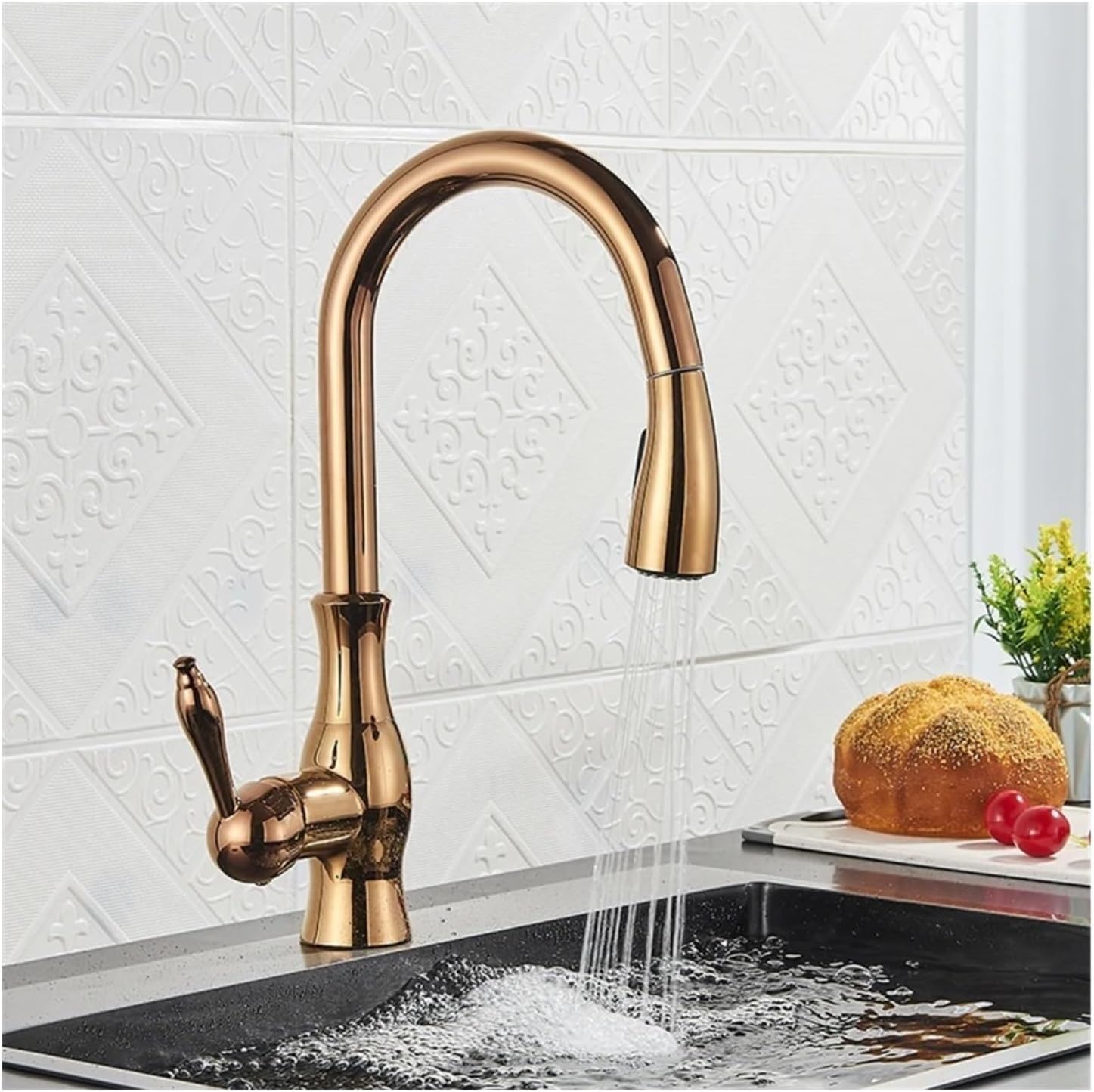 Pull Out Kitchen Faucet Shower/Stream Model Spout Tap Deck Mount Rotatable Single Handle Cold Hot Water Mixer(Brushed Nickel)