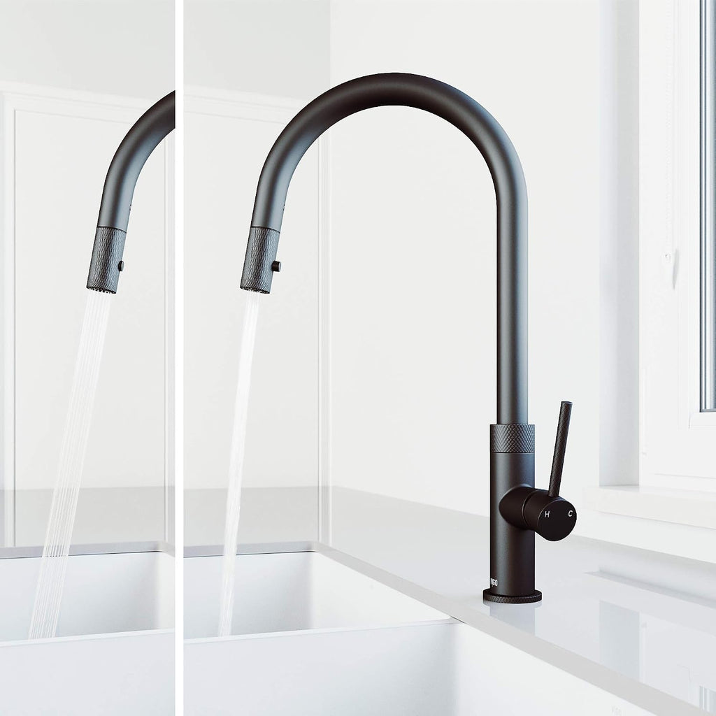 VIGO Bristol 19'' H Single Handle Pull-Down Sprayer Kitchen Faucet in Matte Black-VG02033MB