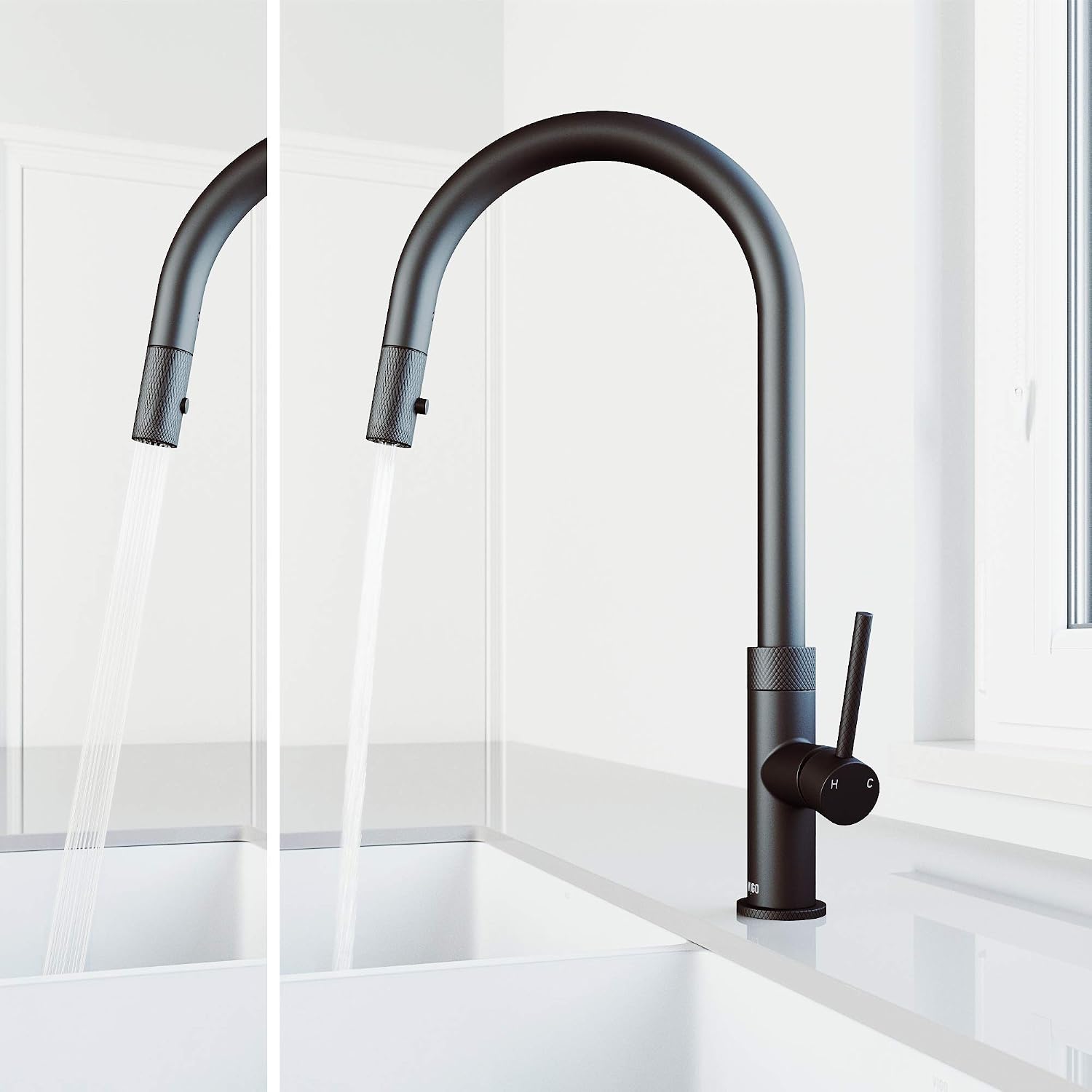 VIGO Bristol 19'' H Single Handle Pull-Down Sprayer Kitchen Faucet in Matte Black-VG02033MB