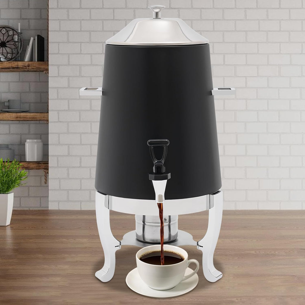 Coffee Urn With Fuel Holder, 3.5 Gallon/13L Stainless Steel Beverage Dispensers for Coffee Tea Hot Water, Hot Drink Dispenser with Stand, Chafer Urn with Spigot for Parties Catering (Black)