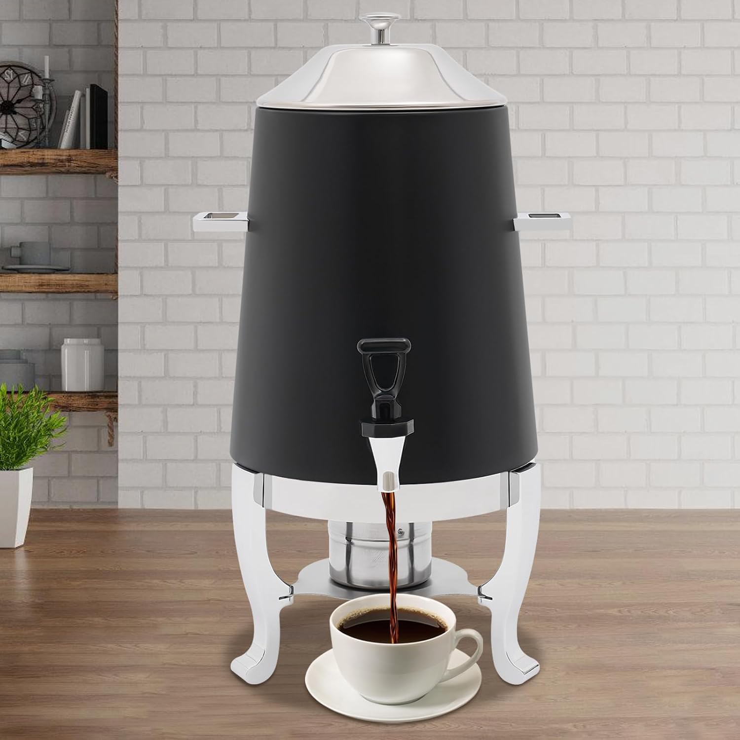 Coffee Urn With Fuel Holder, 3.5 Gallon/13L Stainless Steel Beverage Dispensers for Coffee Tea Hot Water, Hot Drink Dispenser with Stand, Chafer Urn with Spigot for Parties Catering (Black)