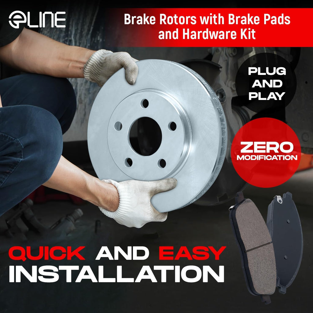 R1 Concepts Front and Rear Brake Kit Fits 2013-2015 Volkswagen Beetle; 2013-2018 Volkswagen Jetta| Ceramic Pads, Blank Rotors| Hardware| 12.3' Front & 10.0' Rear