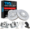 TRQ Performance Front Brake Pad and Rotor Set Ceramic Coated Drilled Slotted Rotors Calipers Compatible with 2008-2011 Mitsubishi Lancer 2007-2017 Outlander 2011-2016 Outlander Sport