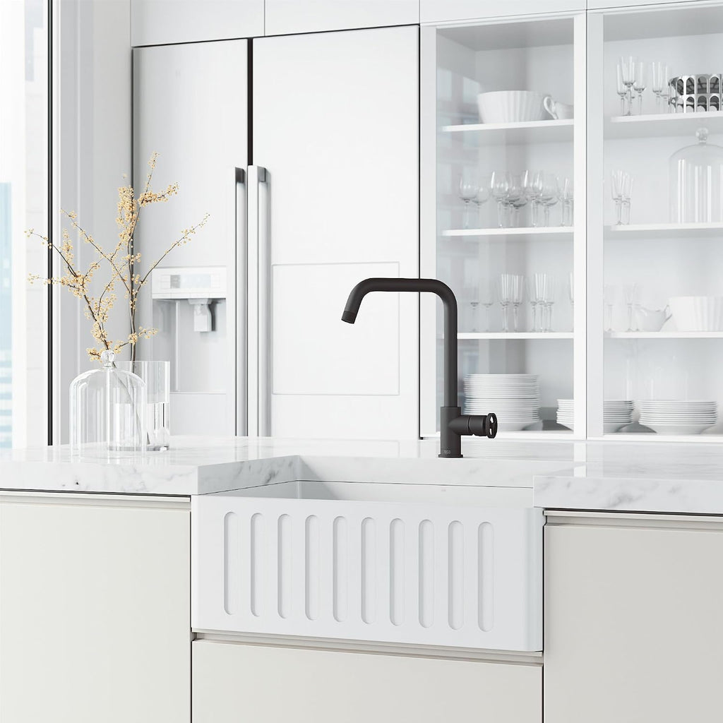 VIGO Cass Industrial 14 in. H Single Handle Kitchen Bar Faucet in Matte Black VG02040MB