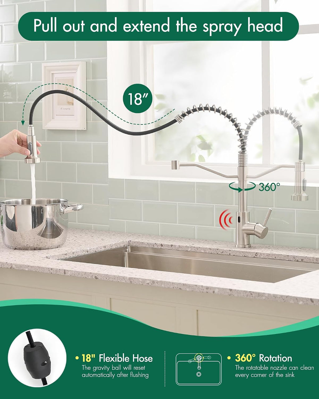 AIMADI Touchless Kitchen Faucet with Pull Down Sprayer,Brushed Nickel Motion Sensor Kitchen Sink Faucet,Smart Hands Free Stainless Steel Spring Faucets for Farmhouse RV Utility Sink,1 or 3 Hole