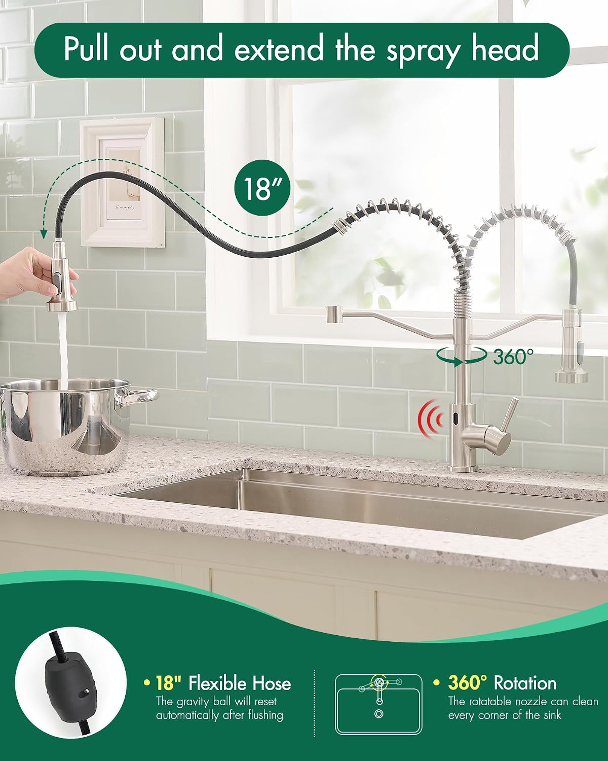 AIMADI Touchless Kitchen Faucet with Pull Down Sprayer,Brushed Nickel Motion Sensor Kitchen Sink Faucet,Smart Hands Free Stainless Steel Spring Faucets for Farmhouse RV Utility Sink,1 or 3 Hole
