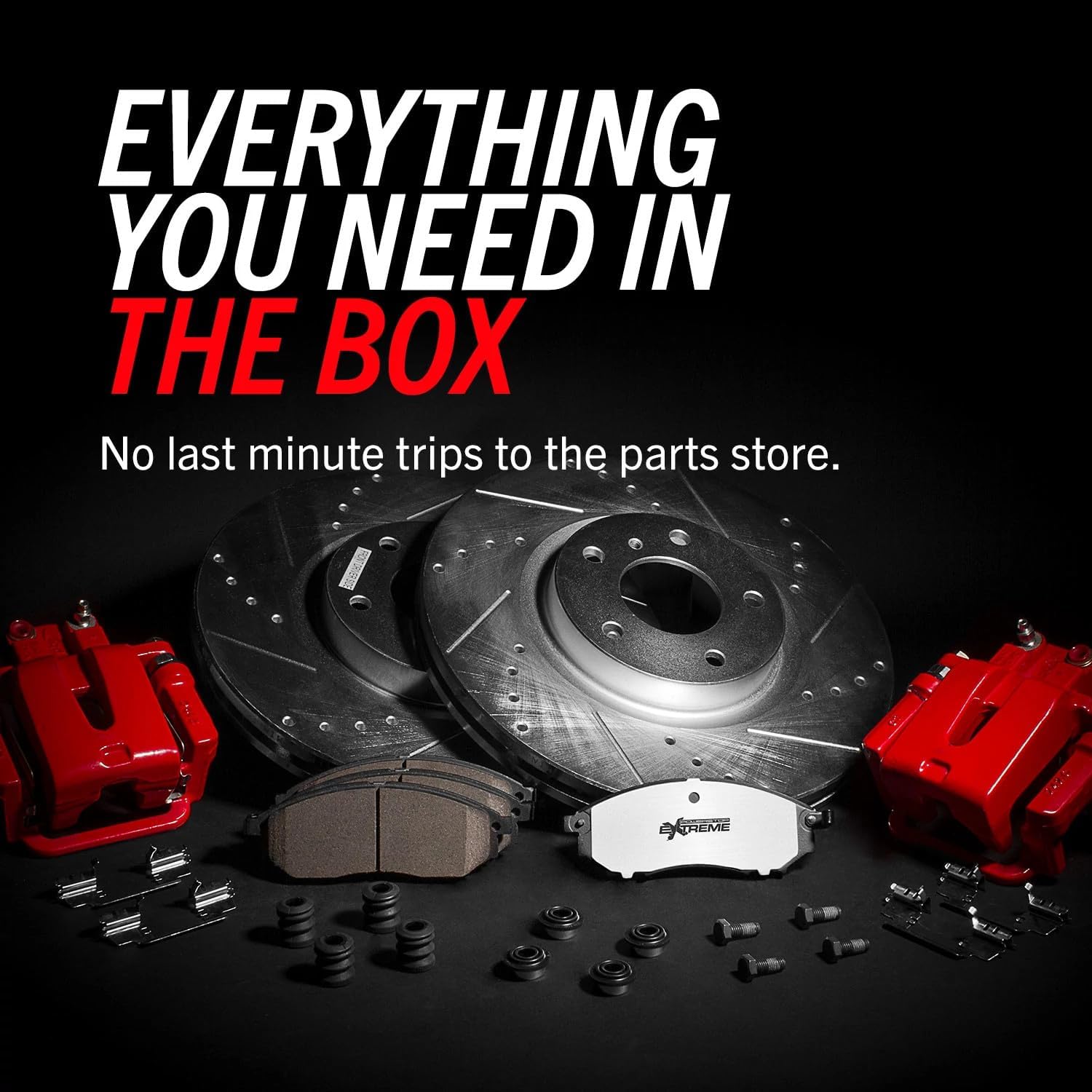 PowerStop Front Brake & Caliper Kit for Ford F-150 1999-03 | Ford F-150 Heritage 2004 - Drilled & Slotted Disc Rotors + Z36 Brake Pads + Red-Powder Coated Calipers, KC1866A-36