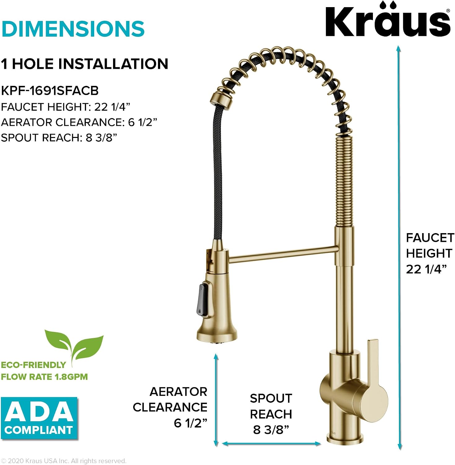 KRAUS Britt 2nd Gen Commercial Style Pull-Down Single Handle Kitchen Faucet in Spot Free Antique Champagne Bronze, KPF-1691SFACB