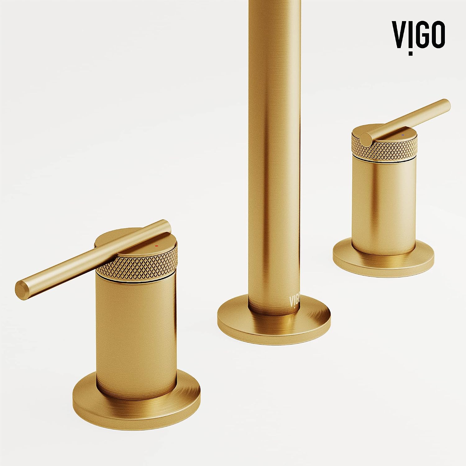VIGO Sterling Two-Handle Three-Hole Mount Widespread Bathroom Sink Faucet, 7-Inch, Matte Brushed Gold, Modern Design, Solid Brass, 1.2 GPM WaterSense & Ceramic Disc Valve, Corrosion-Resistant