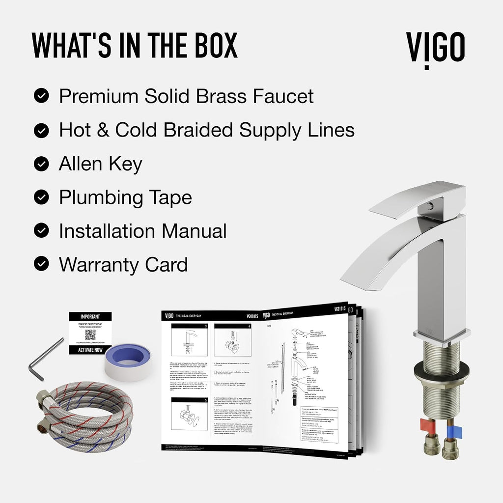 VIGO Satro Waterfall Single-Handle Single-Hole Mount Bathroom Sink Faucet, 7-Inch, Brushed Nickel, Modern Design, Solid Brass, 1.2 GPM WaterSense & Ceramic Disc Valve, Corrosion-Resistant