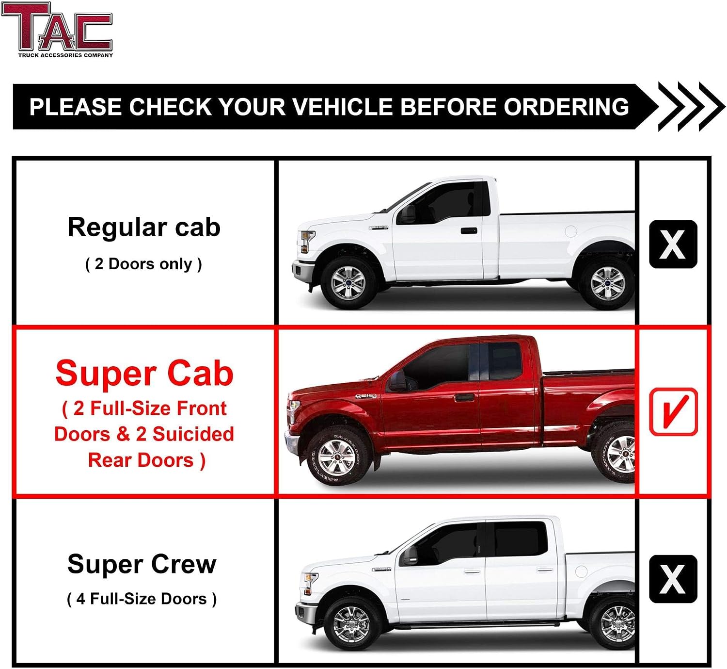 TAC Side Steps fit 2004-2008 Ford F150 Super Cab Pickup Truck 3' Black Side Bars Nerf Bars Step Rails Running Boards Off Road Automotive Exterior Accessories (2 Pieces Running Boards)