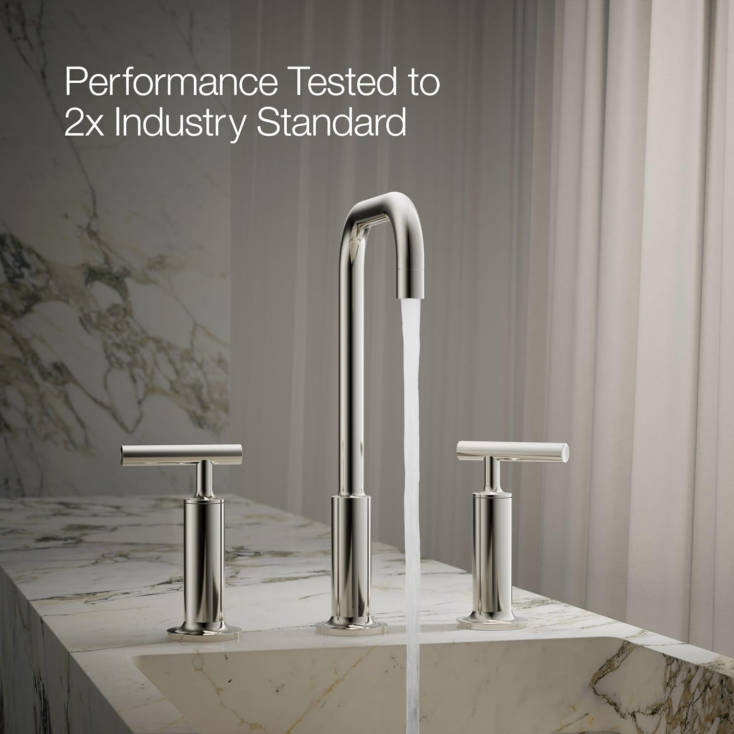 KOHLER K-14408-4-SN Purist® Widespread Bathroom Sink Faucet, 3-Hole, Widespread High Lever Handles and High Gooseneck Spout, 1.2 GPM, Vibrant Polished Nickel