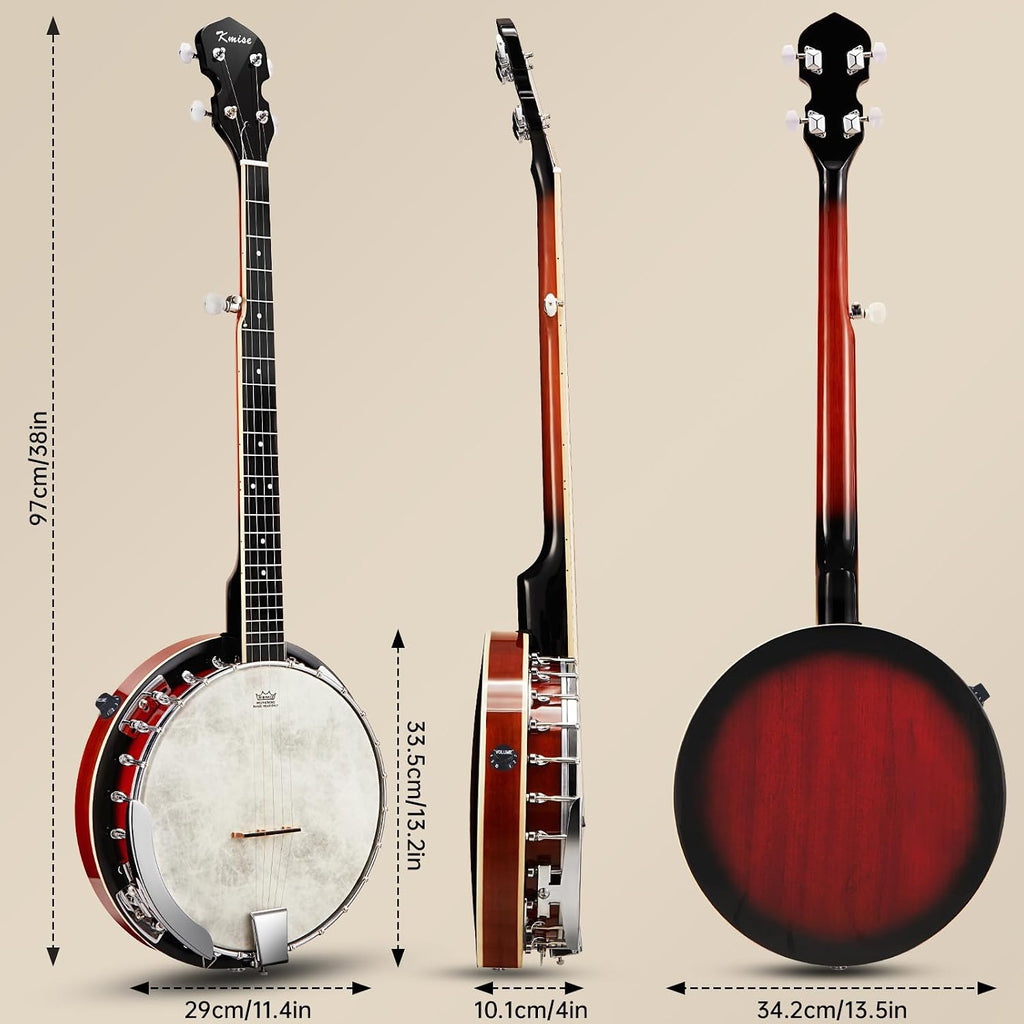 Kmise Banjo, 5 String Electric Acoustic Banjos with Remo Head Full Size 38 Inch Closed Back with Removable Resonator, Strings Pack, Finger Picks, Strap, Case for Beginners Adults Starter Gift