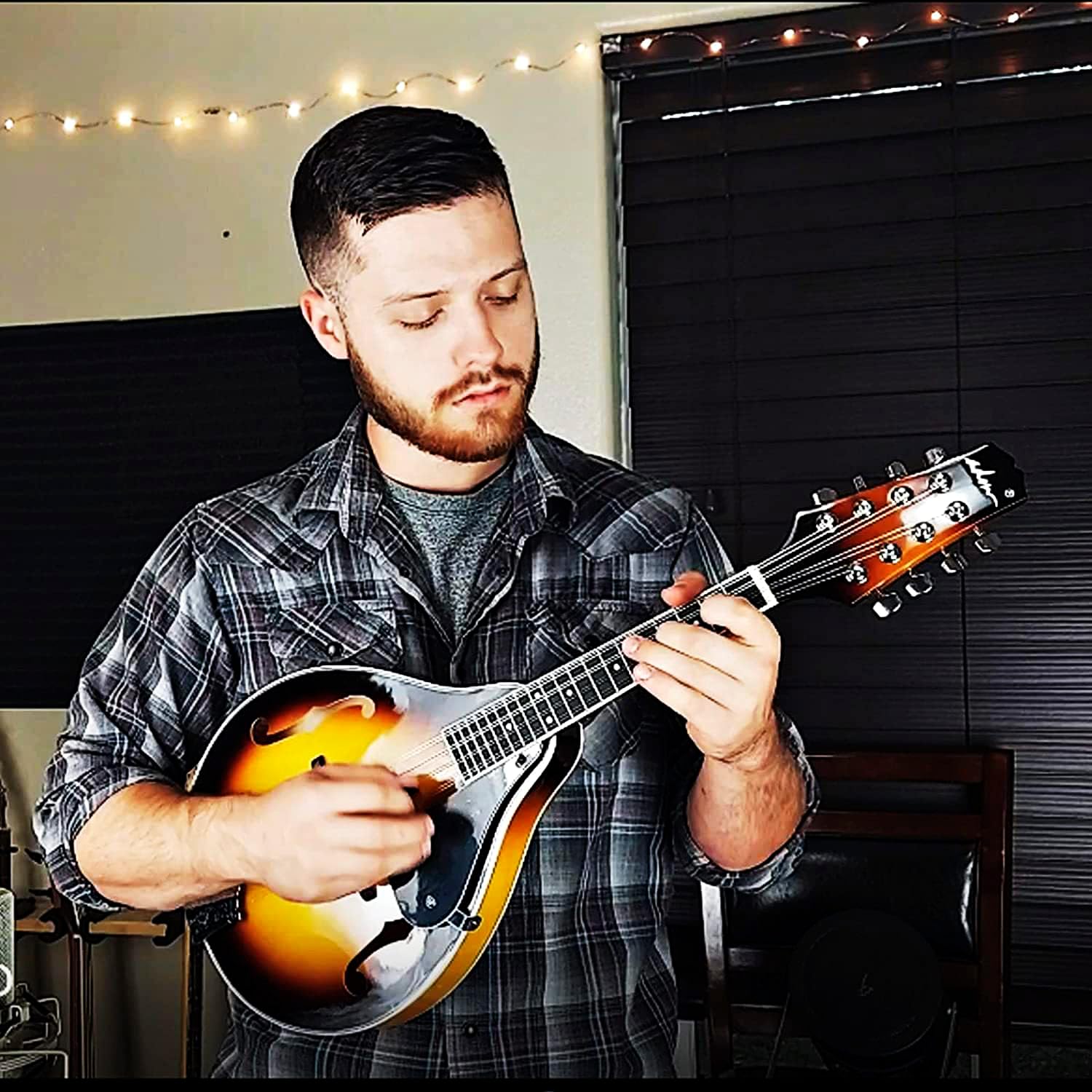ADM Acoustic Mandolin Instrument Kit Music A Style for Kids Students Adults Wood Mandolins Beginner Set With Bag, Tuner, Pick-up, Strap, Strings, Picks and Hanger, Sunbrust