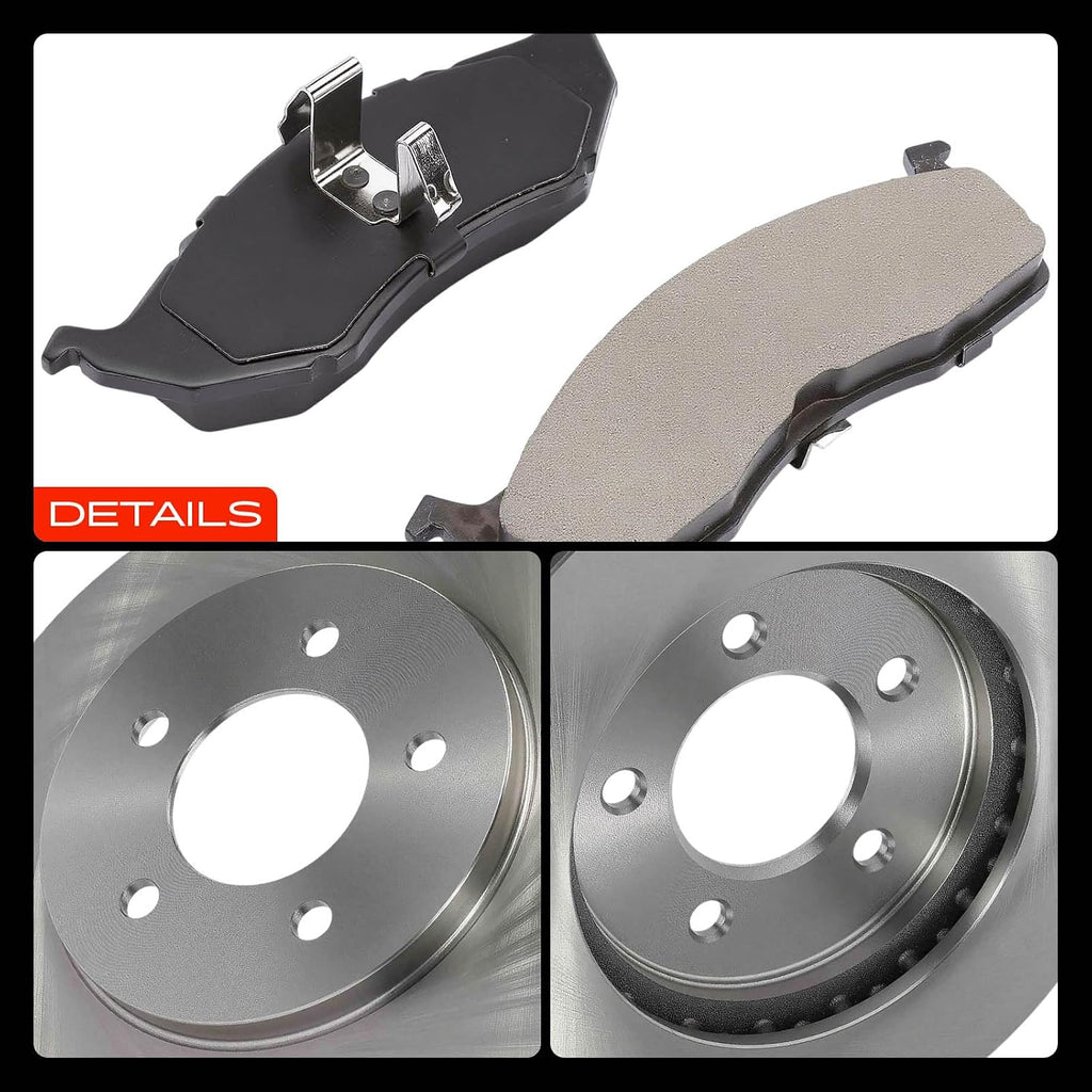 A-Premium 11.10 inch (282mm) Front Vented Disc Brake Rotors + Ceramic Pads Kit Compatible with Select Dodge, Chrysler and Plymouth Models - Grand Caravan, Town & Country, Grand Voyager, Prowler, 6-PC