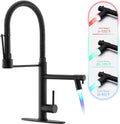 GIMILI Matte Black Kitchen Faucet with Pull Down Sprayer Commercial Kitchen Faucet with LED Double-Headed Single Handle Spring Stainless Steel Brushed Nickel Kitchen Sink Faucet
