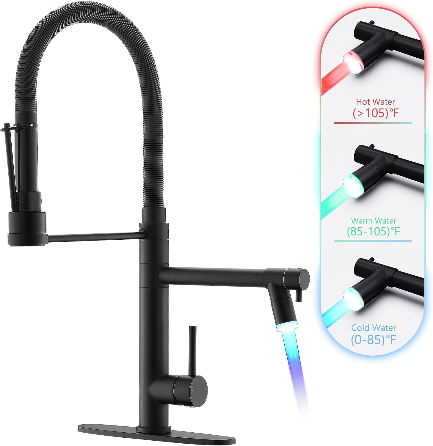 GIMILI Matte Black Kitchen Faucet with Pull Down Sprayer Commercial Kitchen Faucet with LED Double-Headed Single Handle Spring Stainless Steel Brushed Nickel Kitchen Sink Faucet