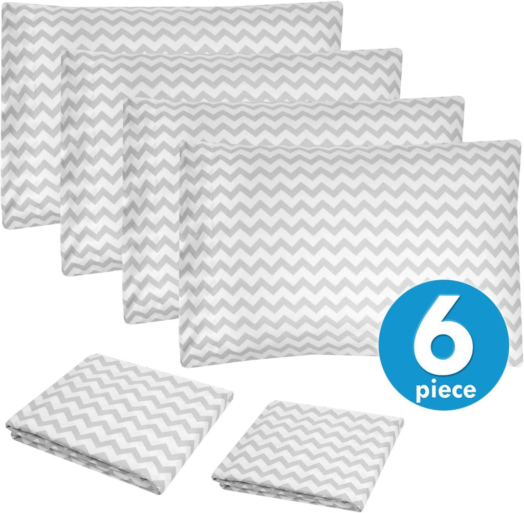 Sweet Home Collection Queen Sheets - 6 Piece 1500 Thread Count Fine Brushed Microfiber Deep Pocket Set - Extra Pillow Cases, Great Value, Queen, Chevron Gray (Pack of 12)