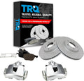 TRQ Performance Front Brake Pad and Rotor Set Ceramic Vented Coated Drilled Slotted Rotors Calipers Compatible with 2004-2007 Mazda 3 2006-2007 5