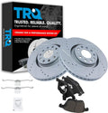 TRQ Performance Front Brake Pad and Rotor Set Ceramic Drilled Slotted G Coated Vented Rotors Compatible with 2005-2009 Audi A4 A4 Quattro