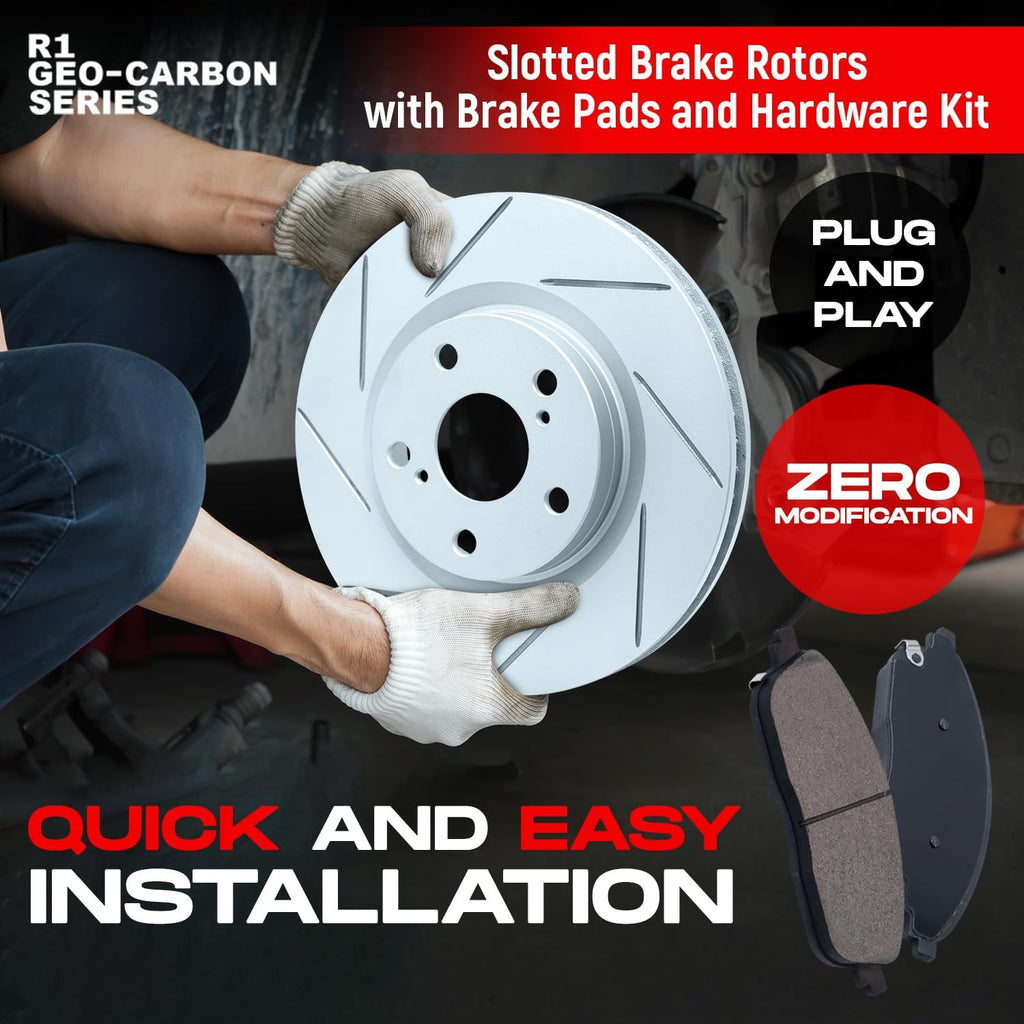 R1 Concepts Front Brake Kit Fits 2021-2022 Cadillac Escalade, Chevrolet Suburban, Chevrolet Tahoe; 2019-2022 Chevrolet Silverado, GMC Sierra| Ceramic Brake Pads and Slotted Brake Rotors| 13.5' Front