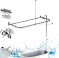 Clawfoot Tub Shower Kit,Add On Shower With Bathcock Diverter Faucet and 60' D Type Claw foot Tub Shower Curtain Rod Kit,D-Style Shower Rod and Clawfoot Tub Shower Faucet Set,Chrome Plated