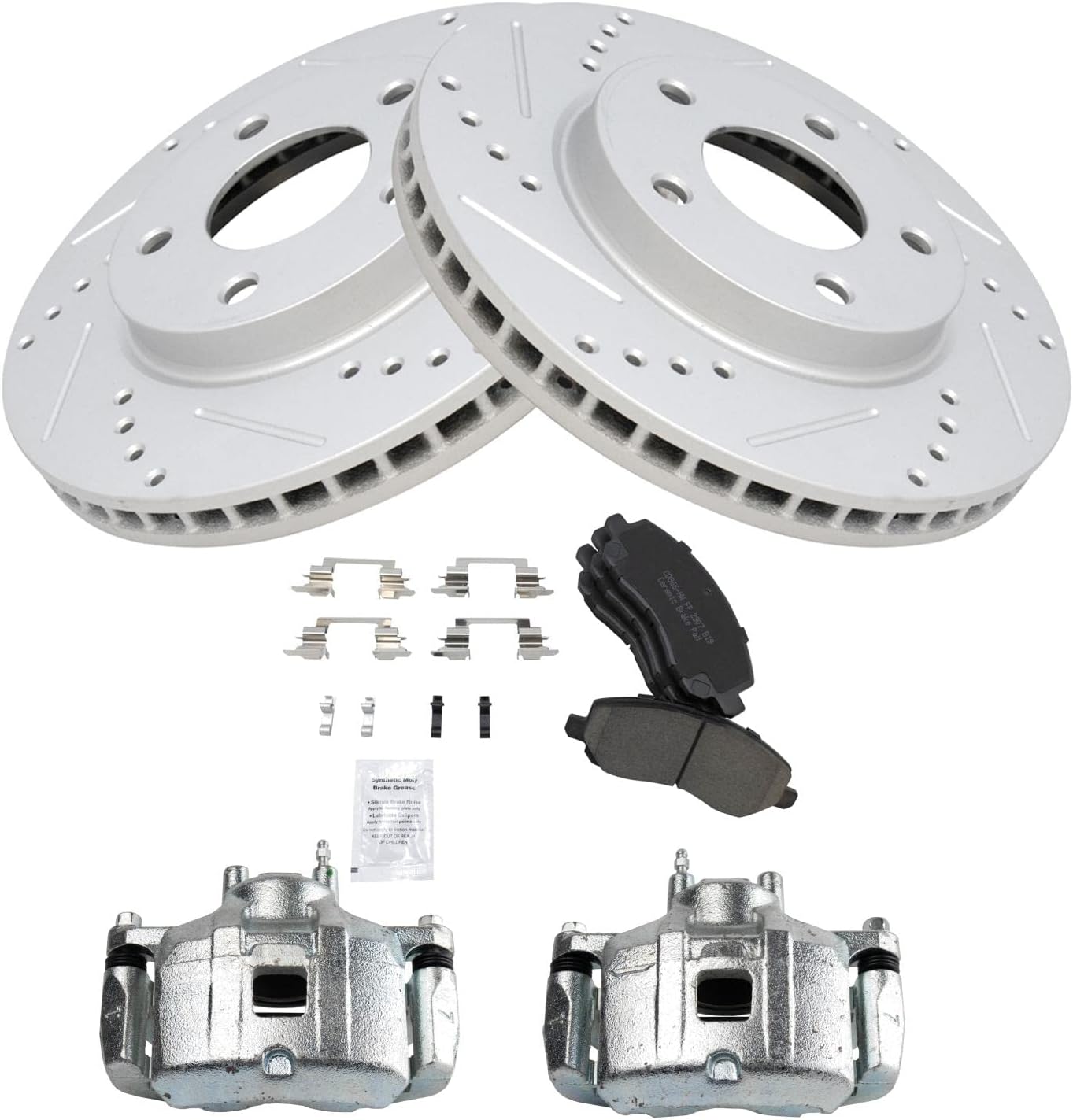 TRQ Performance Front Brake Pad and Rotor Set Ceramic Vented Coated Rotors Calipers Compatible with 2008-2011 2008-2016 Mitsubishi Lancer
