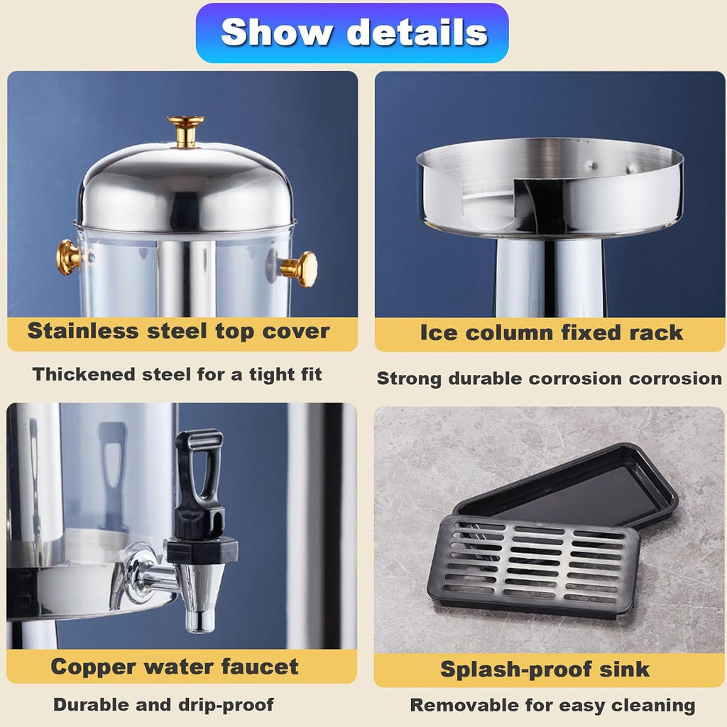 Cold and Hot Beverage Dispenser with Ice Container, Commercial 6.6 Gallon Stainless Steel Drink Dispensers Machine with Faucet for Hot Tea & Coffee, Cold Milk, Water, Juice,Gold