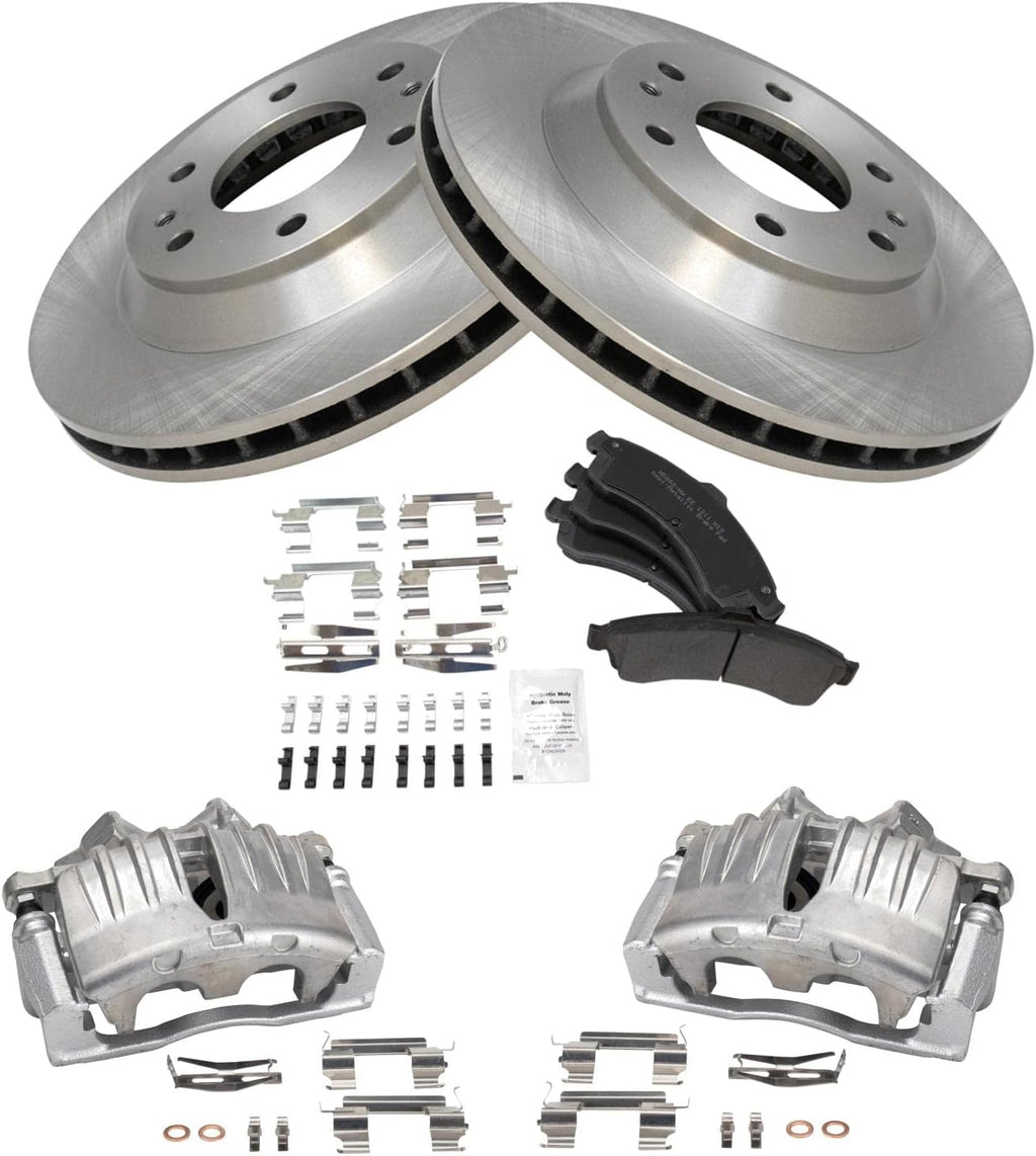 TRQ Front Brake Pad and Rotor Set Semi Metallic Vented Rotors Calipers Compatible with 2004-2005 Isuzu Ascender