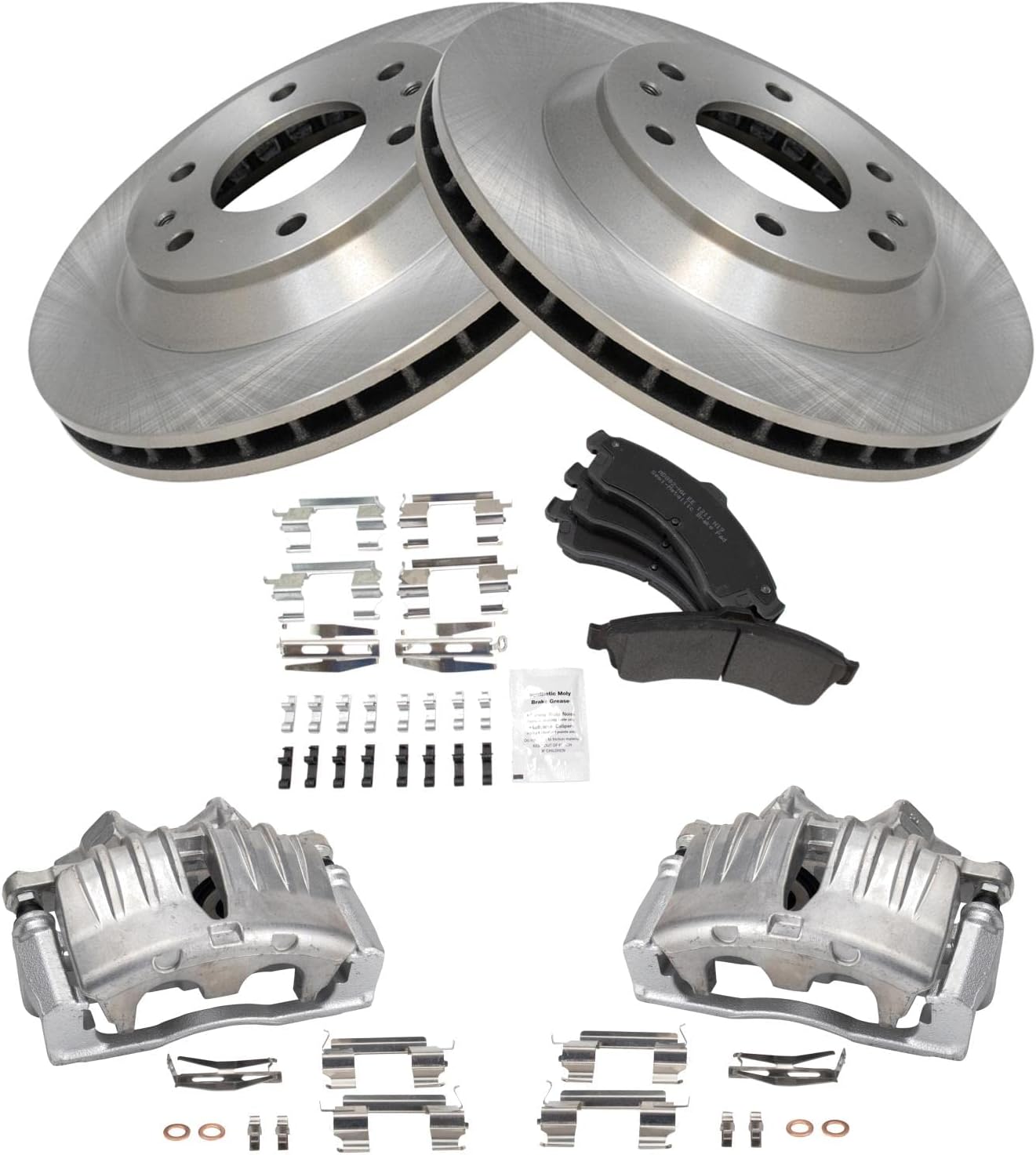 TRQ Front Brake Pad and Rotor Set Semi Metallic Vented Rotors Calipers Compatible with 2004-2005 Isuzu Ascender