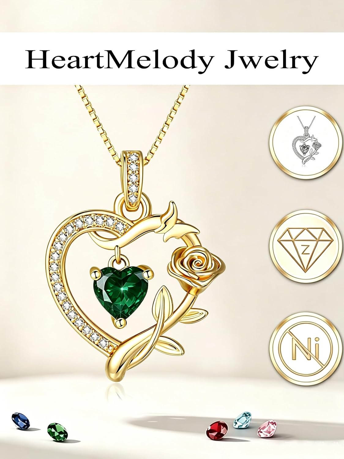 HeartMelody Heart Necklaces for Women Gold,14k 18K White Gold Plated Dainty Rose Butterfly Necklace with Garnet Birthstone Pendant Necklace Everyday Jewelry Birthday Christmas Gifts for Women Mom Her