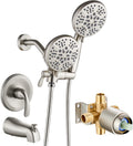 gotonovo Tub Shower Faucet Set,2 in 1 Dual Shower Head and Handle Set with Tub Spout Wall Mount Bathroom Shower Trim Kit with 3-way Water Diverter Valve Included Various Modes Brushed Nickel