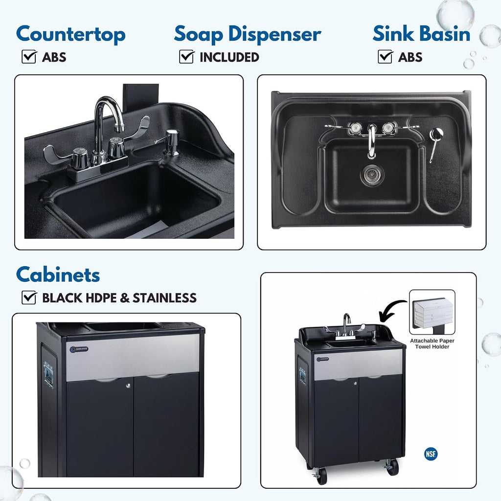 Ozark River Portable Sinks, Titan PRO 1 Black, Outdoor Portable Sink with Hot Water, Mobile Self Contained Sink with Water Tanks and Wheels, Portable Outdoor Hand Washing Sink Station