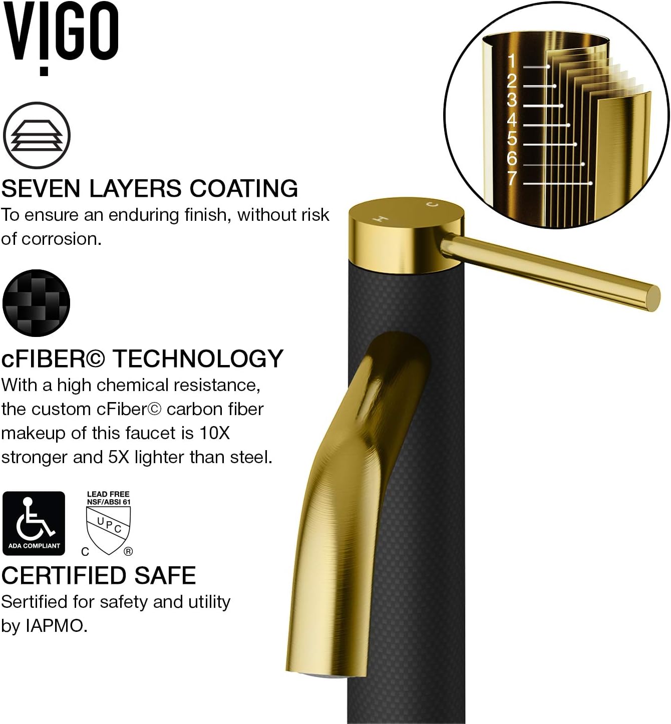 VIGO Lexington Single-Handle Single-Hole Mount Vessel Bathroom Sink Faucet, 10-Inch, Matte Brushed Gold, Modern Design, Solid Brass, 1.2 GPM WaterSense & Ceramic Disc Valve, Corrosion-Resistant