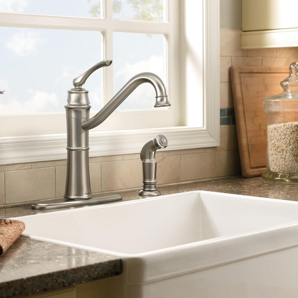 Moen Wetherly Spot Resist Stainless High-Arc Kitchen Faucet with Side Spray, 87999SRS