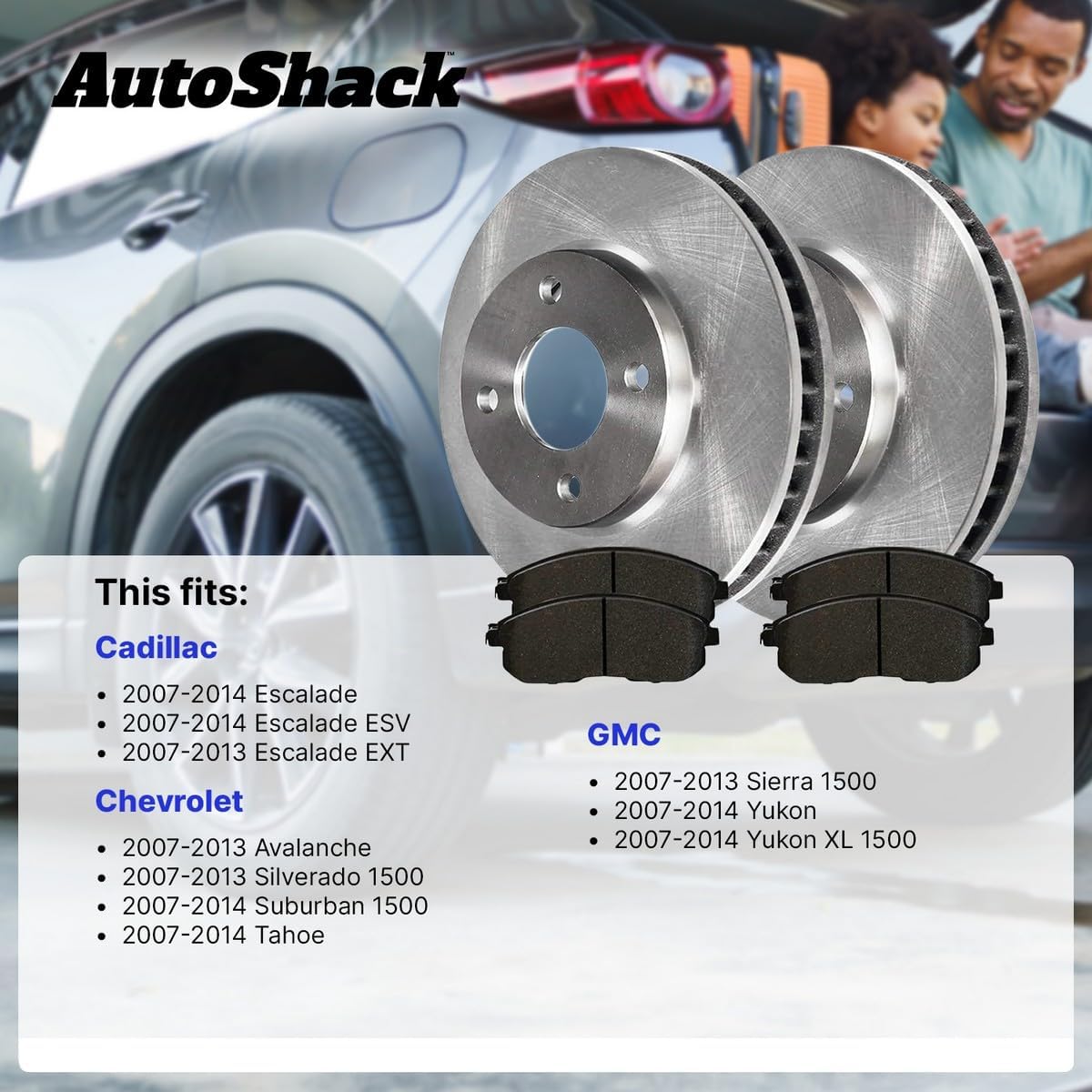 AutoShack Front & Rear Brake Rotors & Ceramic Pads for Chevrolet & GMC, Silverado 1500 2007-2013 Sierra 1500 2007-2013 Tahoe 2007-2014 Yukon 2007-2014, 4WD RWD AWD V8 4.8L 5.3L 6.0L 6.2L