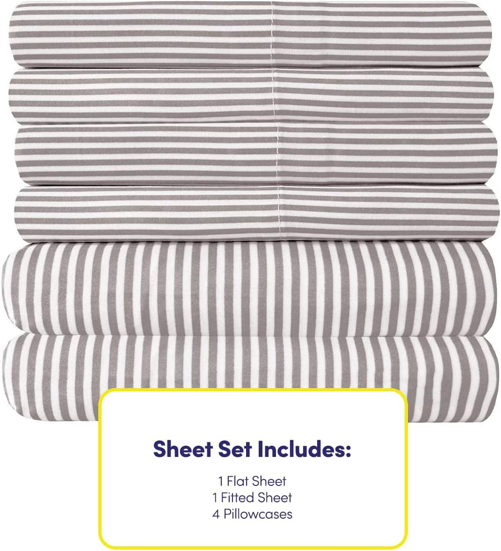 Sweet Home Collection Full Size Bed Sheets - 6 Piece 1500 Thread Count Fine Brushed Microfiber Deep Pocket Set - Extra Pillow Cases, Great Value, Full, Classic Stripe Gray (Pack of 12)