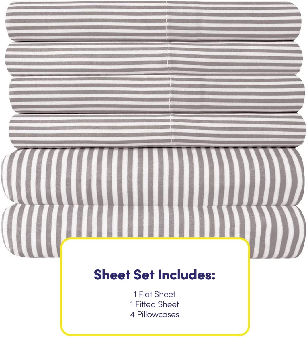 Sweet Home Collection Full Size Bed Sheets - 6 Piece 1500 Thread Count Fine Brushed Microfiber Deep Pocket Set - Extra Pillow Cases, Great Value, Full, Classic Stripe Gray (Pack of 12)