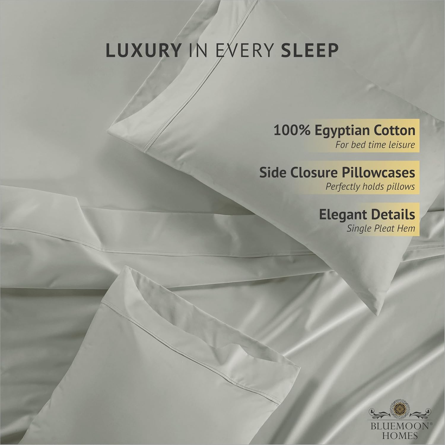 Bluemoon Homes Egyptian Cotton Sheets King Size Pack of 2-4 Piece Sheet Set All Around Elastic 18' Deep Fitted Sheet, Extra Soft Bed Sheets - Light Grey King Bedding Set