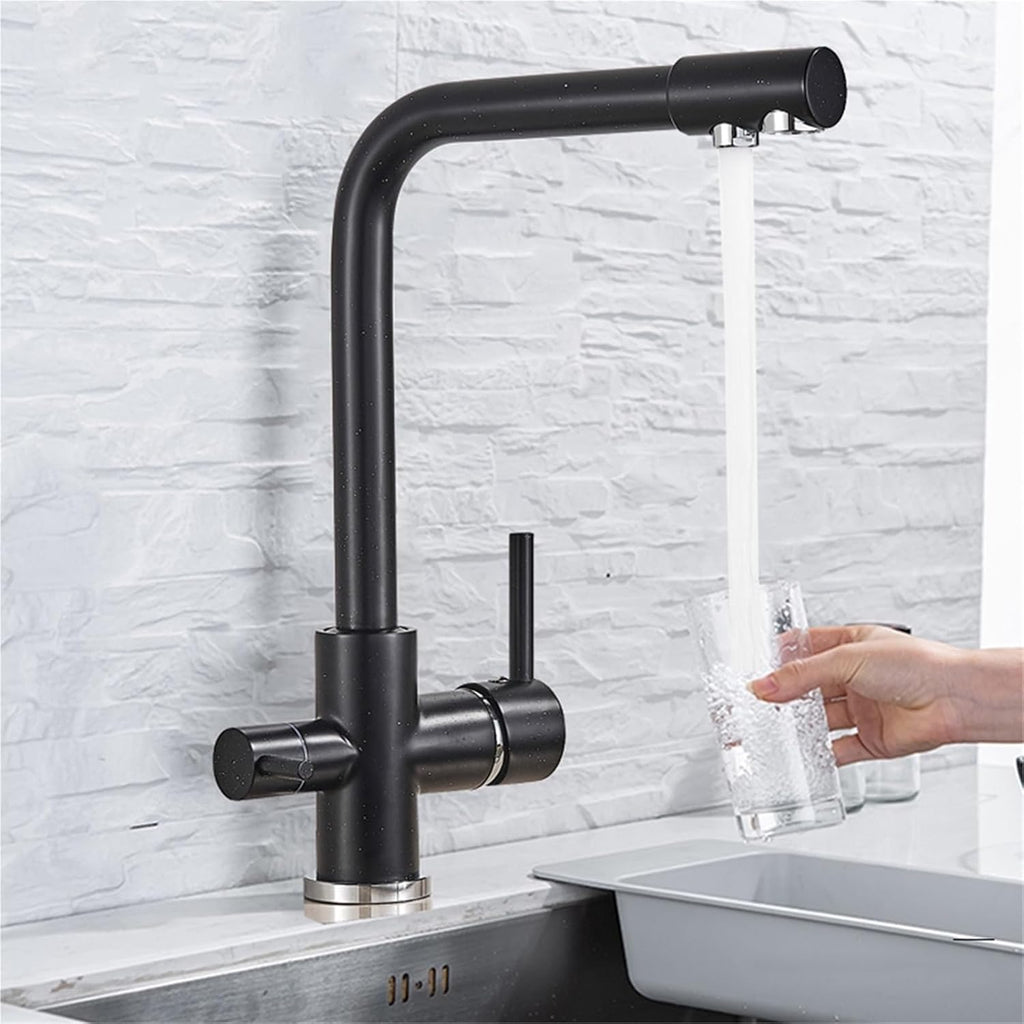 360° Rotating Deck-Mounted Filtered Pure Water Kitchen Faucet with Hot and Cold Water Mixer Tap(Black with Dot)