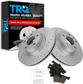 TRQ Performance Front Brake Pad and Rotor Set Ceramic Drilled Slotted G Coated Rotors Compatible with 2011-2017 BMW X3 2015-2018 X4